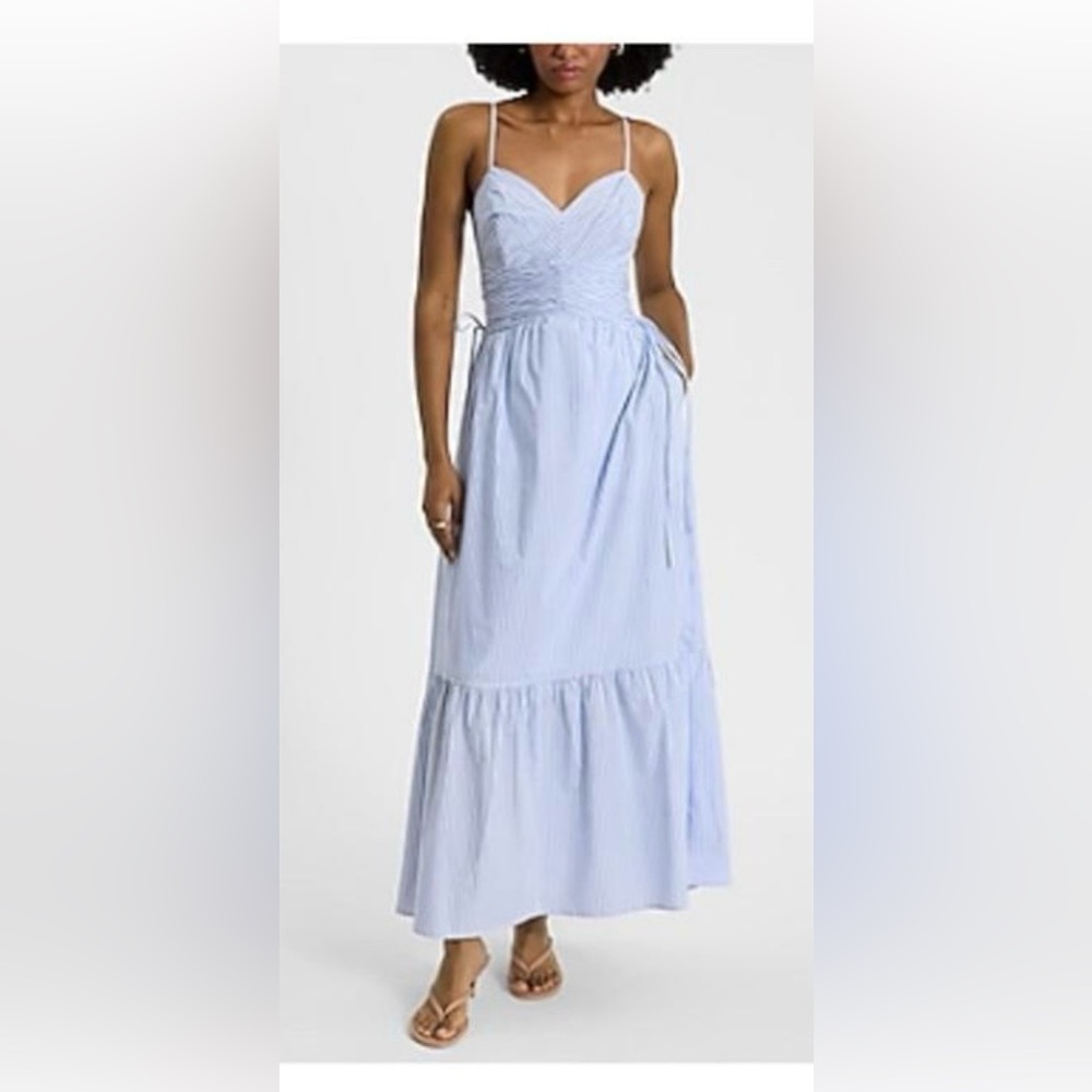 Express Light Blue & White Striped Maxi Dress with Pockets - Size Large